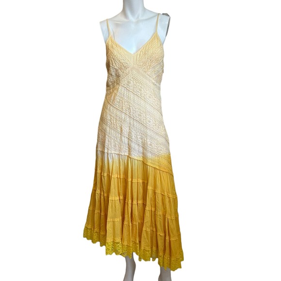 Alberto Makali Ombre Yellow Asymmetrical Crochet Look Midi SunDress Y2K sz 8 - Picture 1 of 10